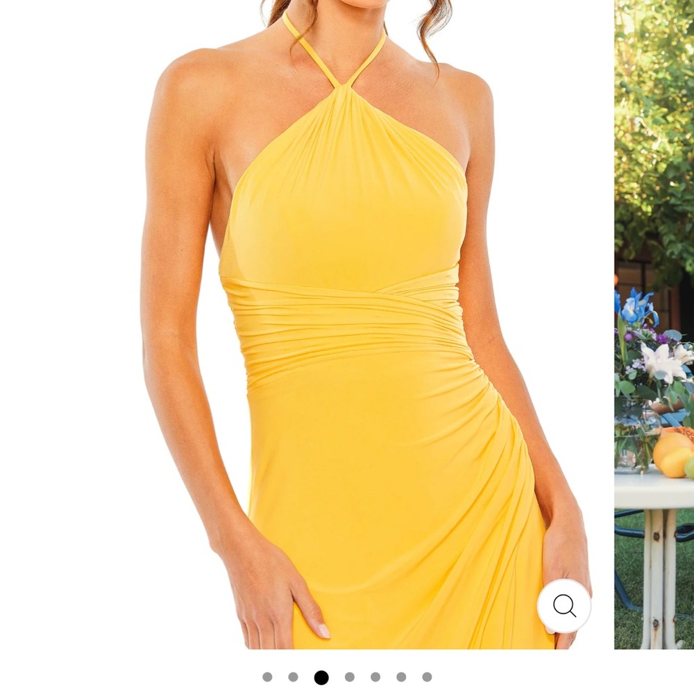 MAC DUGGAL Halter Neck Rouched Side Front Slit Gown in Marigold Size Small - Picture 3 of 7